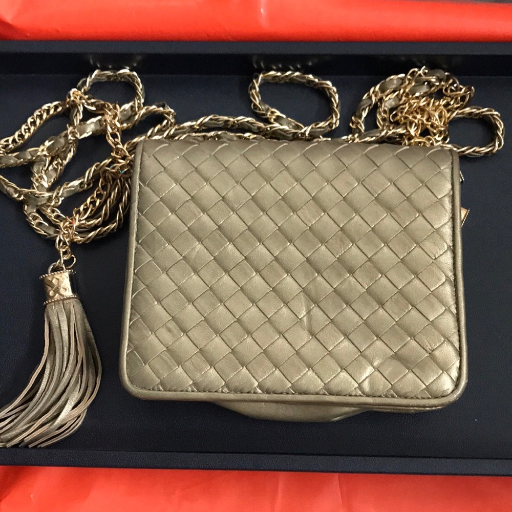 Vtg Tiny JH Woven Stitch Patterned Crossbody Bag